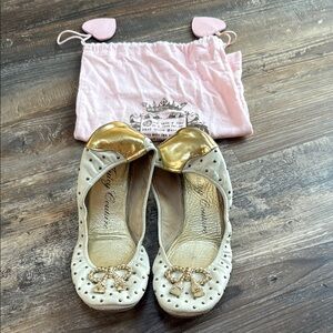 Juicy Courure Gold and Cream Ballet Flats with Bow Detail